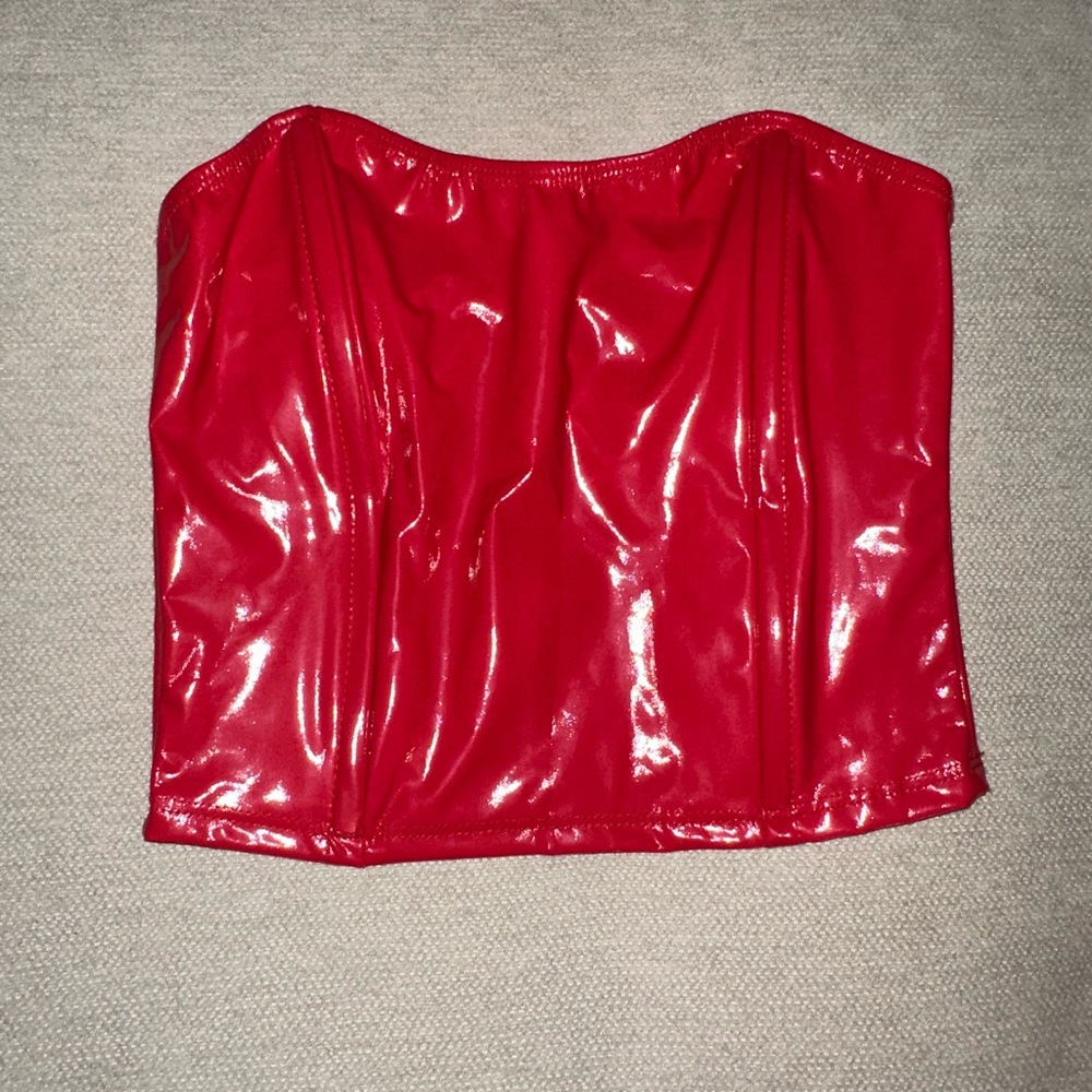 Shiny Red Strapless Top